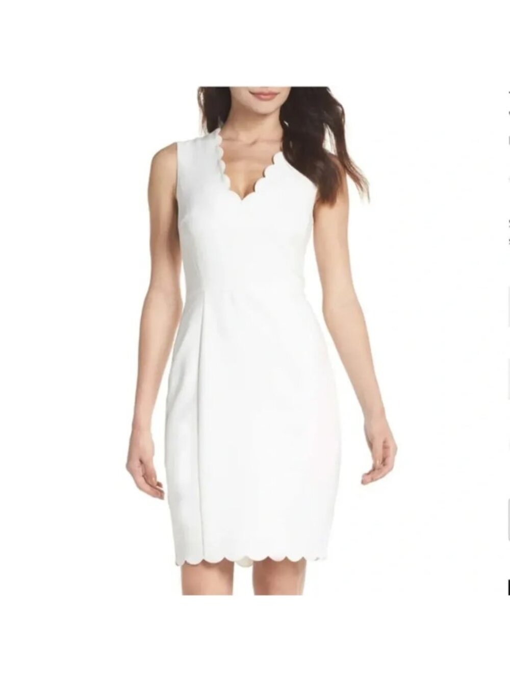 NWT French Connection White Scallop Sleeveless V Neck Sheath Dress Women Size 10